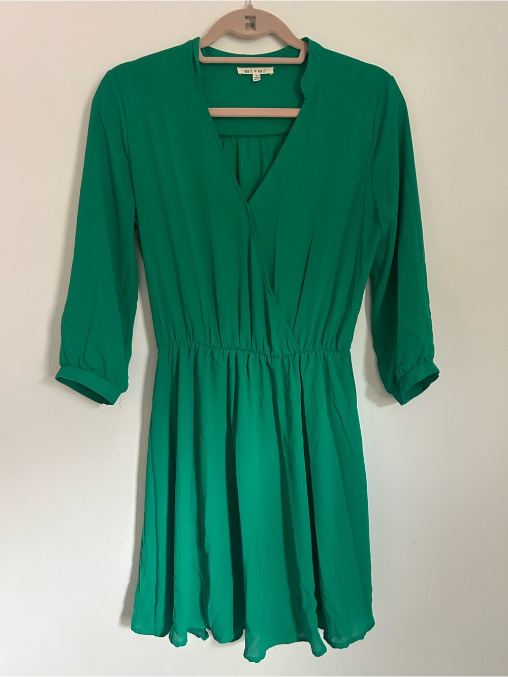 miami Green Faux-Wrap Long Sleeve Mini Dress